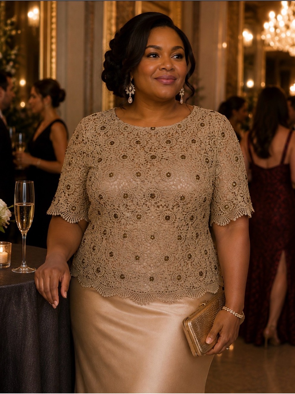 Watters and Watters Gold Lace Cocktail Champagne Top Plus 20 - Picture 2 of 11